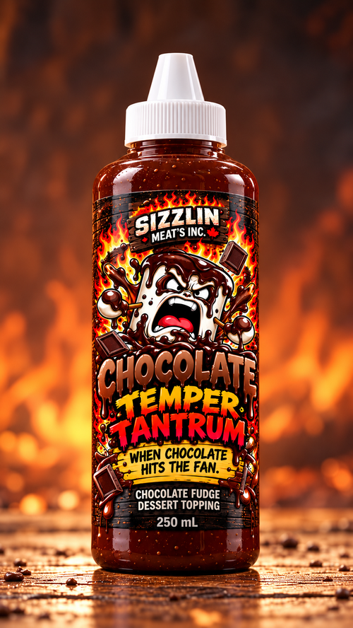 Chocolate Temper Tantrum — 250 mL bottle concept / Concept de bouteille de 250 mL.