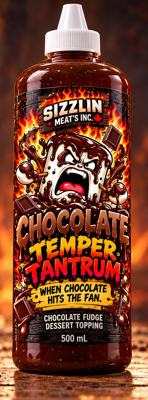 Chocolate Temper Tantrum — 500 mL bottle shown / Bouteille de 500 mL illustrée. Original concept artwork / Illustration originale.