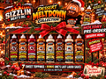 Eight matching 500 mL Dessert Meltdown holiday bottles: seven toppings plus bonus UNC's Last Laugh
