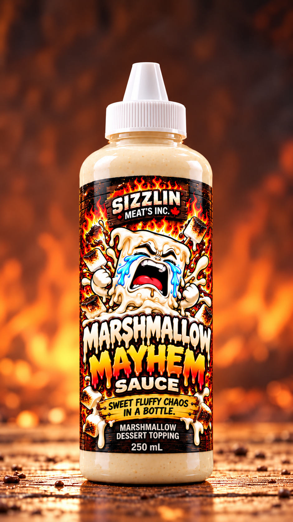 Marshmallow Mayhem — 250 mL bottle concept / Concept de bouteille de 250 mL.