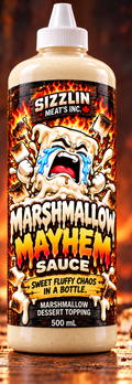 Marshmallow Mayhem — 500 mL bottle shown / Bouteille de 500 mL illustrée. Original concept artwork / Illustration originale.
