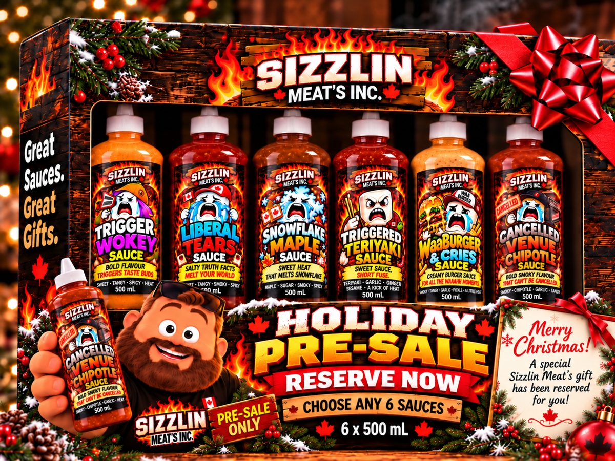500 mL Meltdown six-pack holiday pre-sale with corrected Triggered Teriyaki Sauce and WaaBurger & Cries Sauce labels