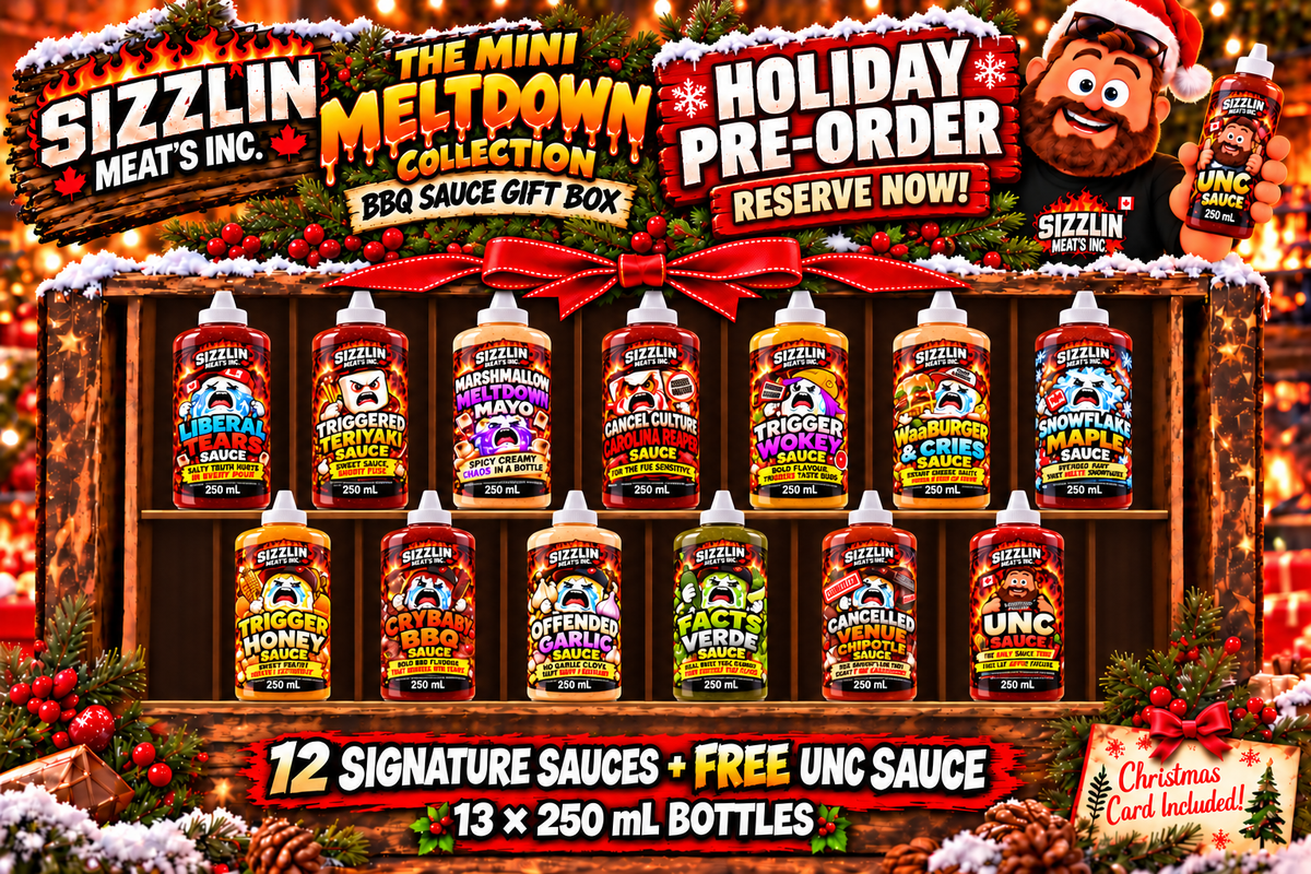 Mini Meltdown gift box holiday pre-order, 13 × 250 mL bottles including bonus UNC Sauce and Christmas card