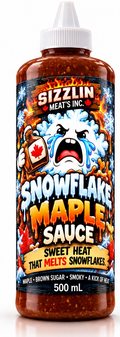 Snowflake Maple Sauce — 500 mL bottle concept / Concept de bouteille de 500 mL. Original label artwork / Illustration originale.