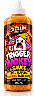 Trigger Wokey — 500 mL bottle concept / Concept de bouteille de 500 mL. Original label artwork / Illustration originale.