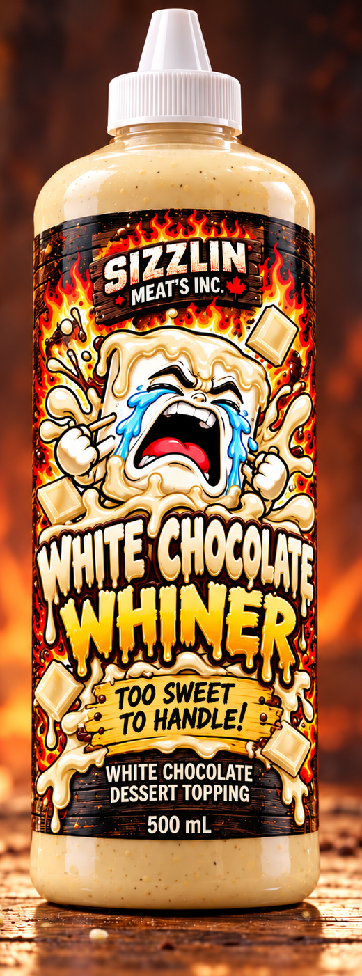 White Chocolate Whiner — 500 mL bottle shown / Bouteille de 500 mL illustrée. Original concept artwork / Illustration originale.